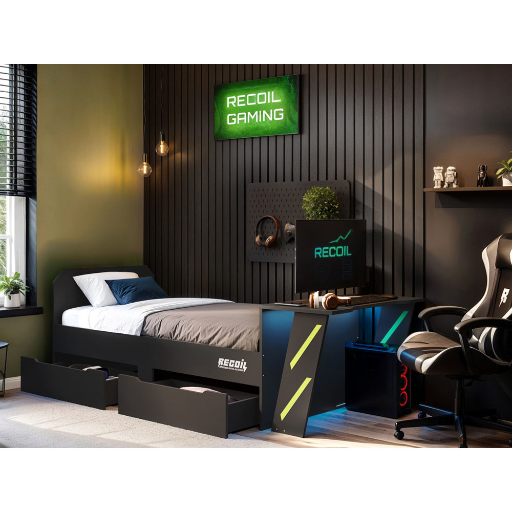 Flair Alister Single Charcoal and Green Gaming Bed with Desk Image 5