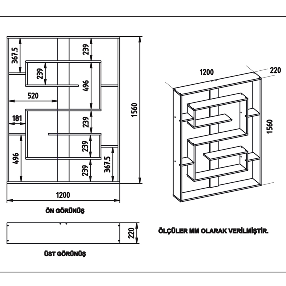 Decorotika Esteban 10 Shelf Walnut and Black Geometric Bookcase Image 5