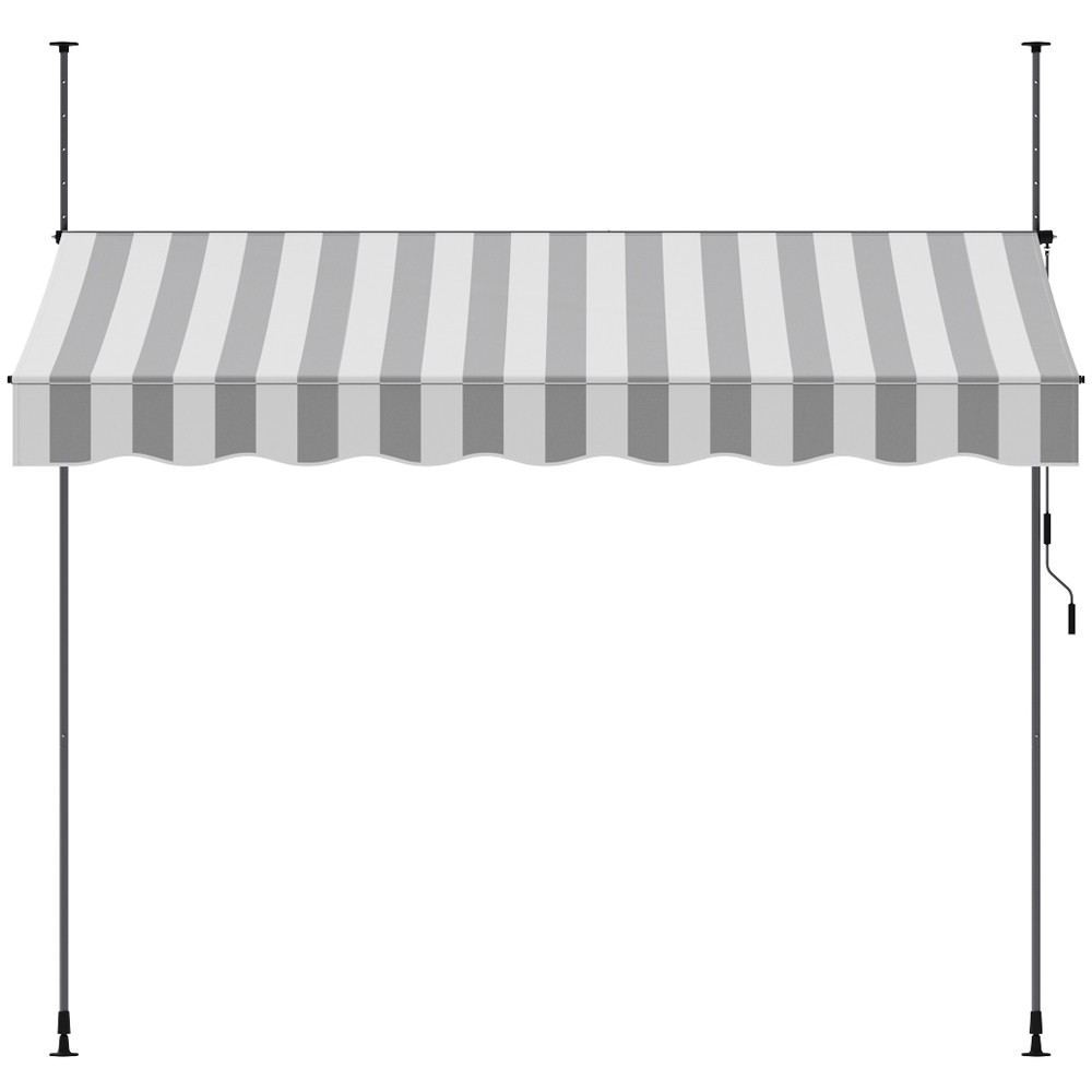 Living and Home Grey and White Wavy Valance Retractable Height Adjustable Awning 3m Image 2