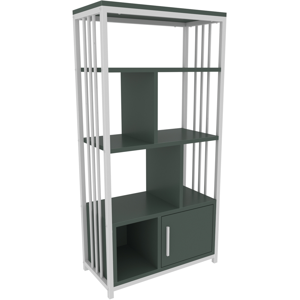 Decorotika Valero Single Door 7 Shelf White and Green Bookcase Image 2
