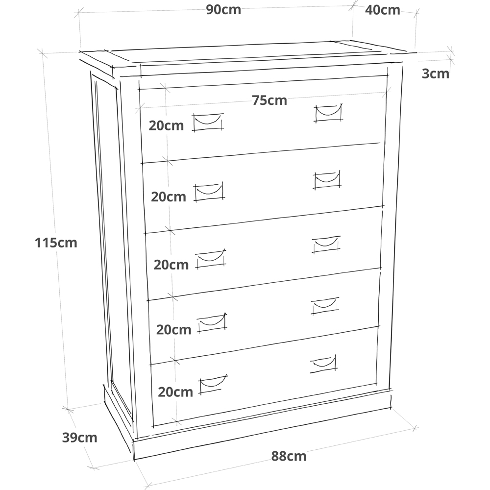 Cabinet Bits Lucca 5 Drawer Brown Brass Drop Handle Chest of Drawers Image 9