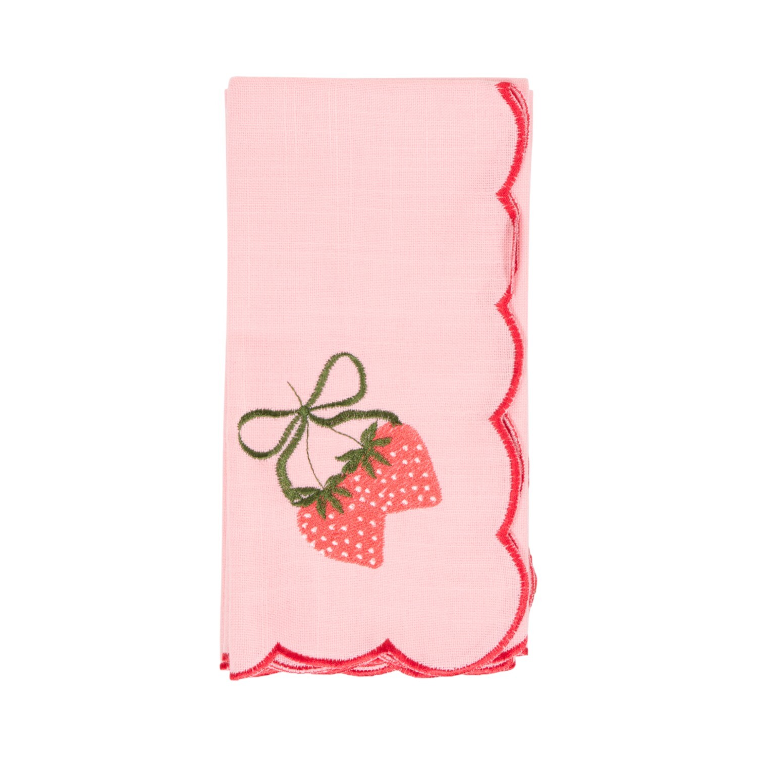 Pack of 4 Embroidered Strawberry Napkins Pink Image 2