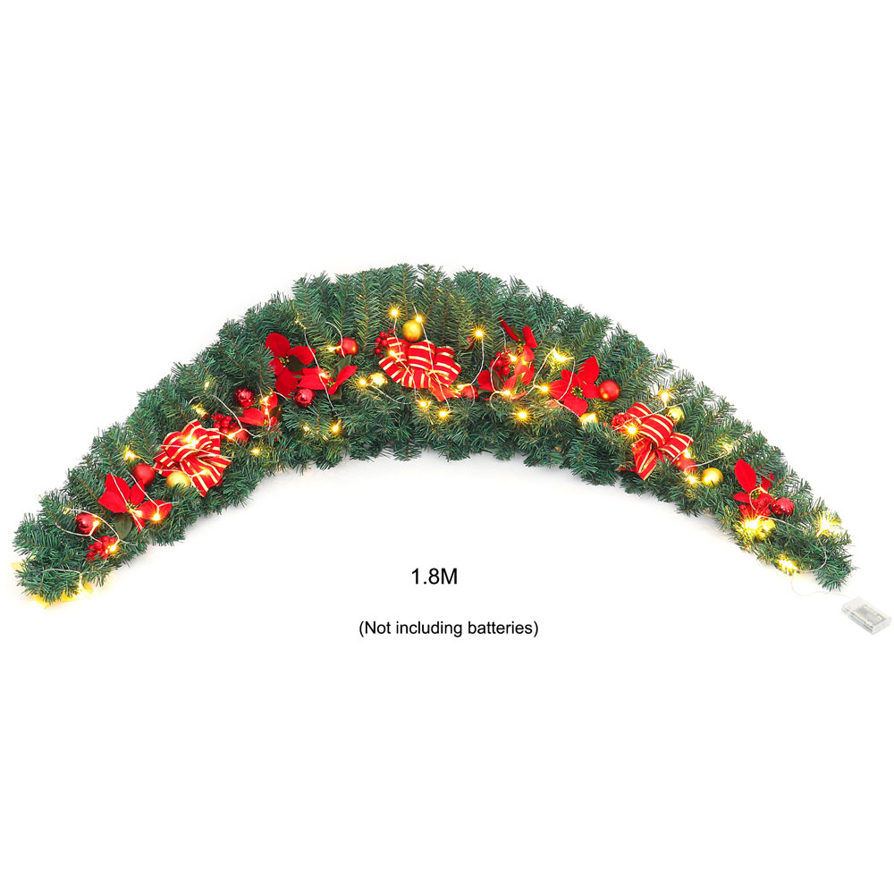 Living and Home Warm White LED Green Classic Artificial Christmas Swag 180cm Image 8