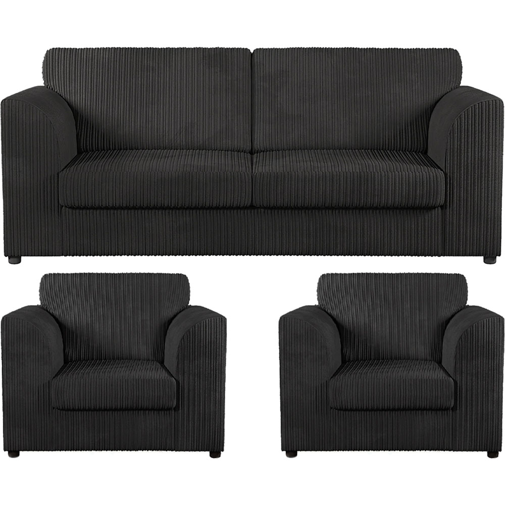 Luxor 5 Seater Black Jumbo Cord Full Back Sofa Suite Image 2