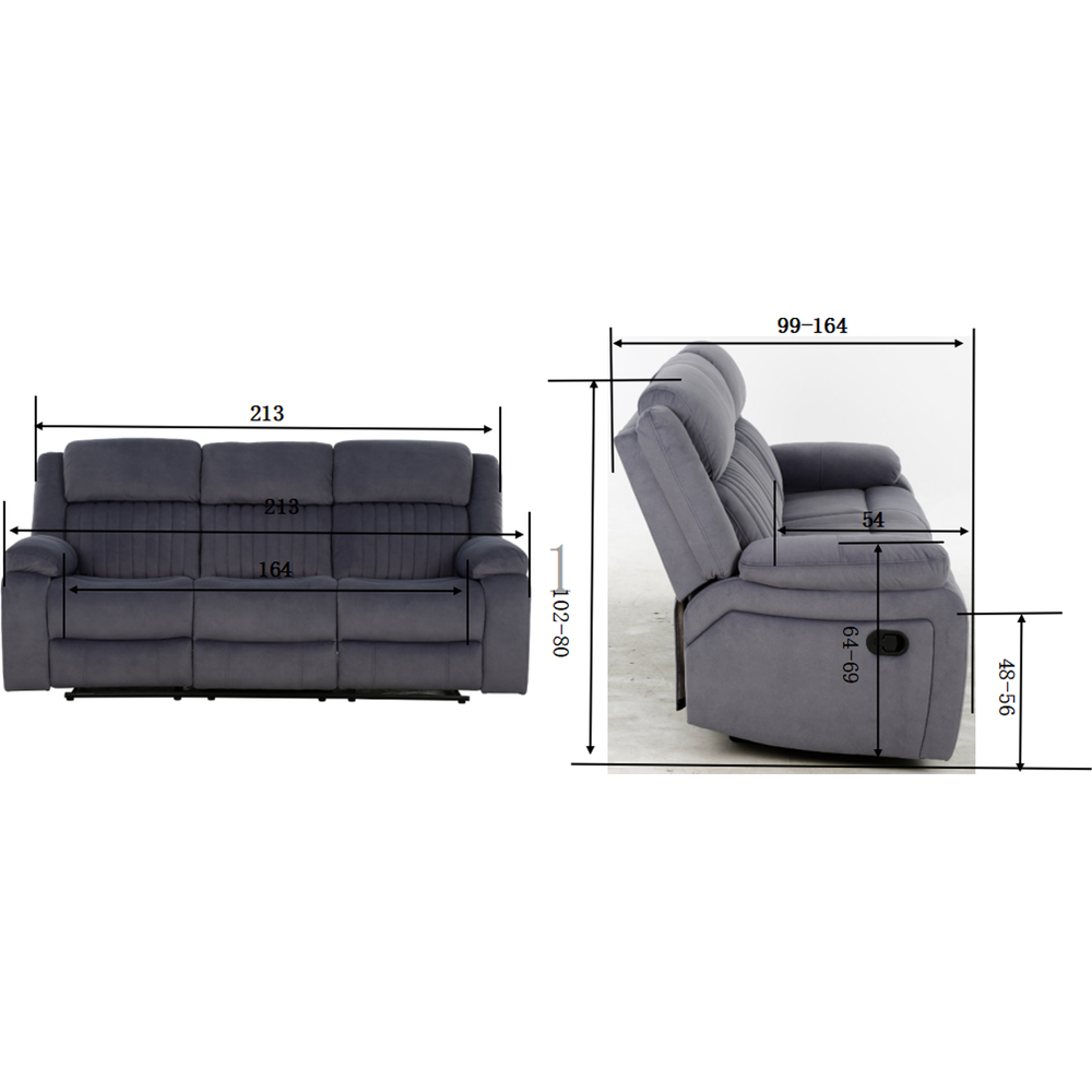 Haddon 3 Seater Dark Grey Manual Recliner Sofa Image 3