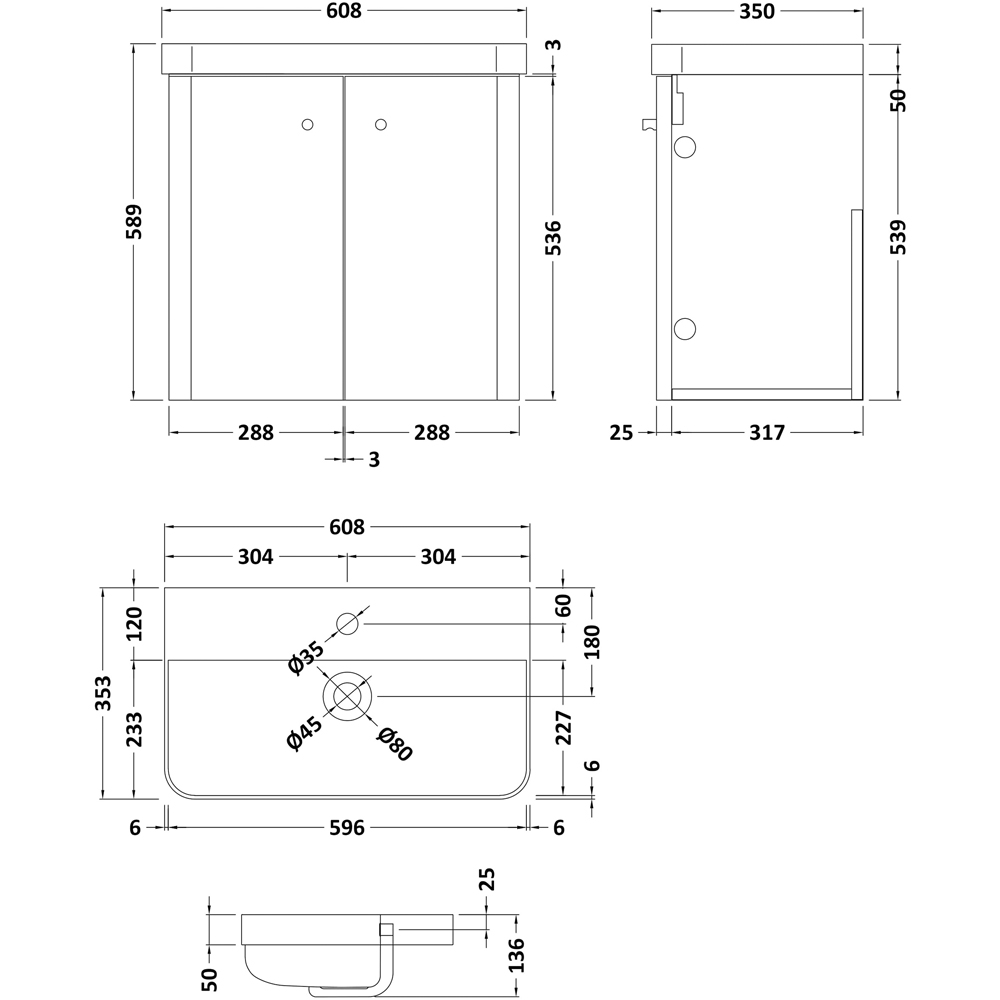nuie Core 600mm Satin White Wall Hung Unit with Tap and WC Image 2