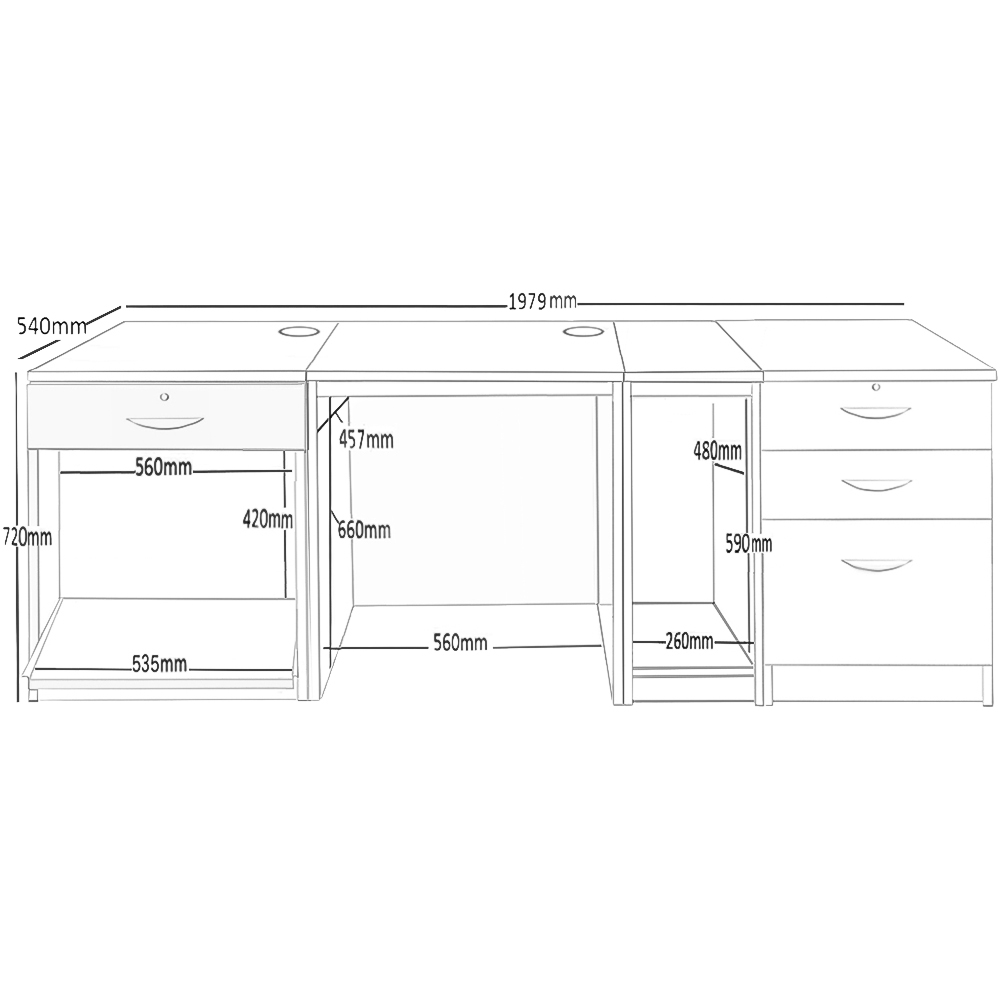 R White Cabinets 4 Drawer Set-16 Computer Desk with Printer Shelf Dark Brown Image 5