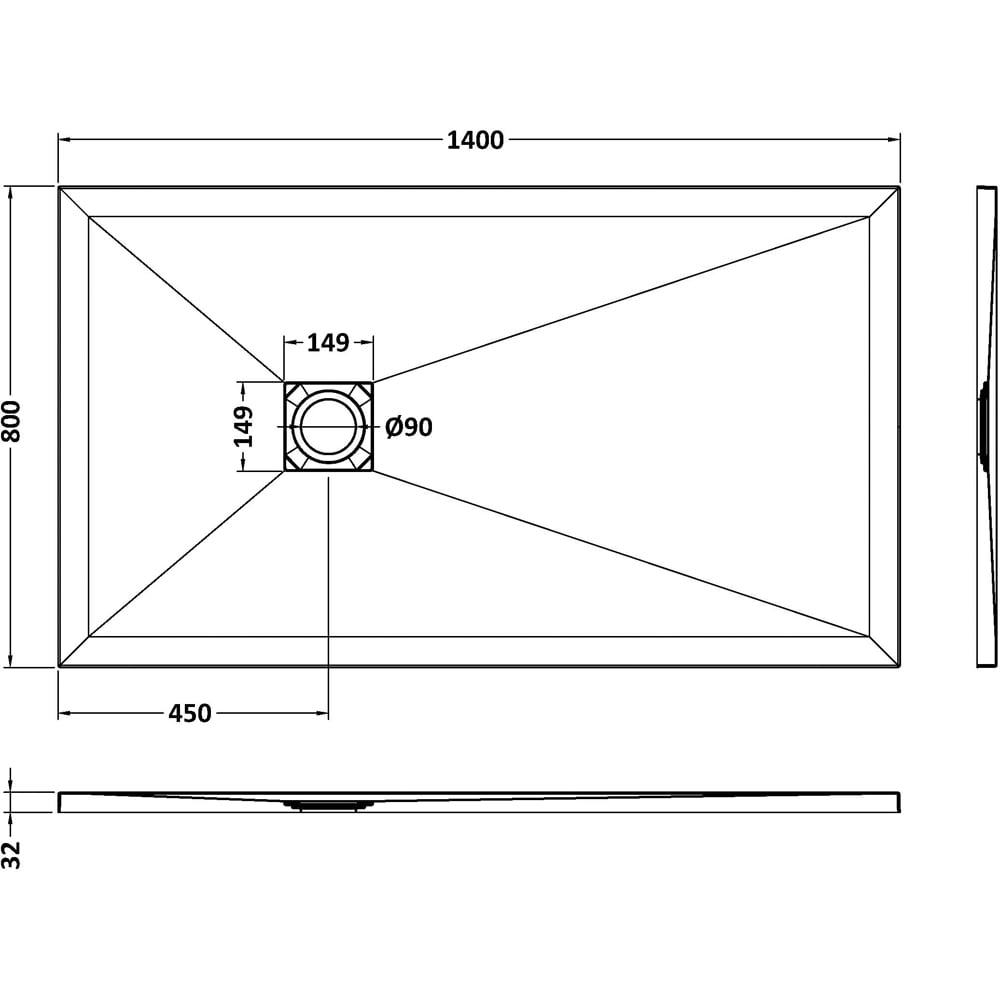 nuie Slate Black Rectangular Shower Tray 1400 x 800mm Image 2