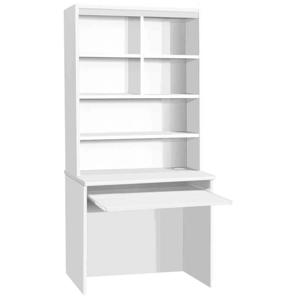 R White Cabinets 6 Shelf Home Office Desk with Keyboard Tray and Hutch White Image 2