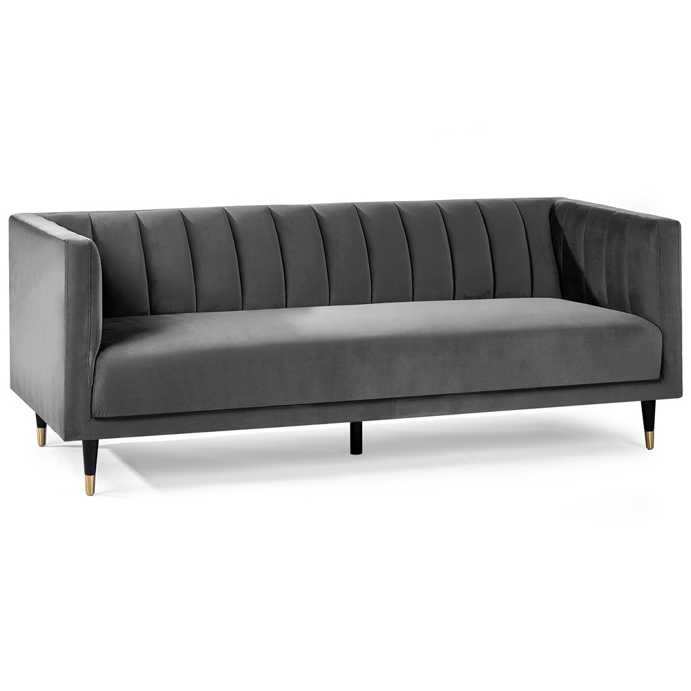 Julian Bowen Salma 3 Seater Grey Velvet Scalloped Back Sofa Image 2