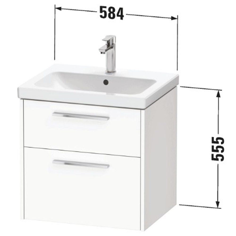 Duravit D-Code 2 Drawer Gloss White Wall Hung Vanity Unit 584 x 460mm Image 2