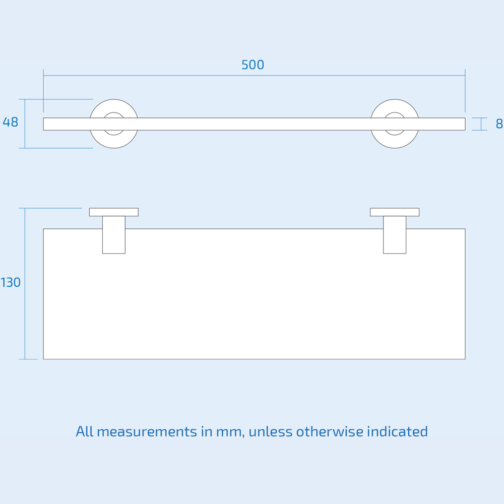 Nes Home Single Shelf Clear Glass Bathroom Rack with Round Chrome Brackets Image 3