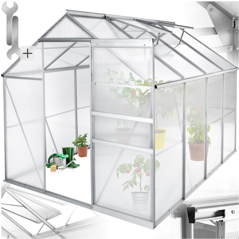 tectake Clear Aluminium 6 x 8.5ft Greenhouse Image 2