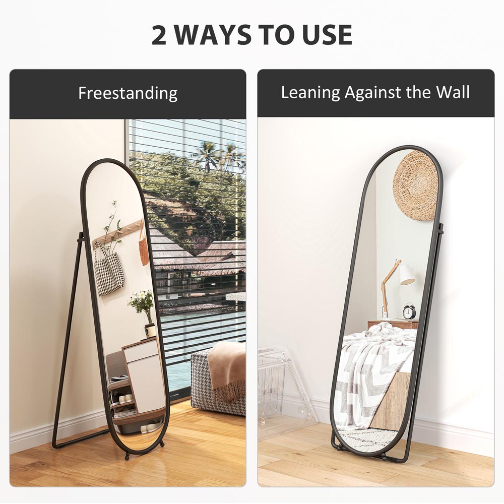 Portland Black Metal Frame Oval Full Length Mirror 160 x 40cm Image 7