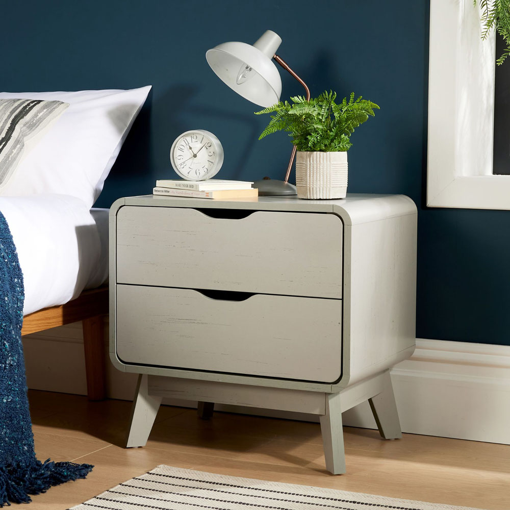 Home Source 2 Drawer Grey Bedside Table Image 6