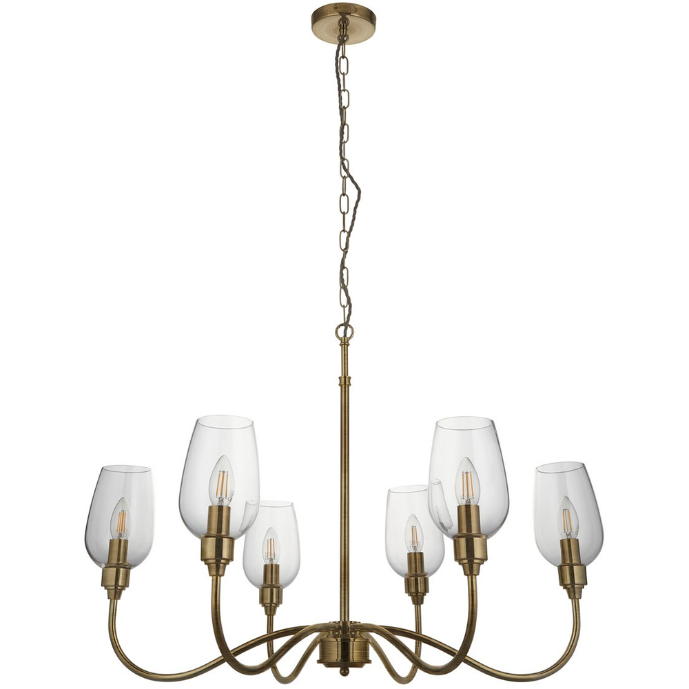 Merano Livorno 6 Light Clear Glass Antique Brass Plate Pendant Light Image 1