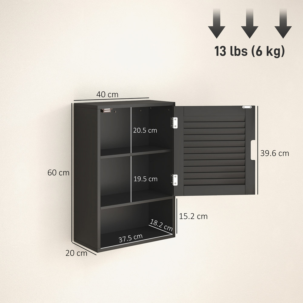 Portland Single Door Single Shelf Black Wall-Mounted Bathroom Storage Cabinet Image 9