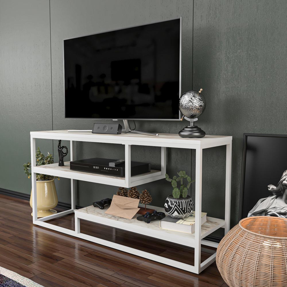 Decorotika Lorin 3 Shelf White Marble TV Unit Image 3