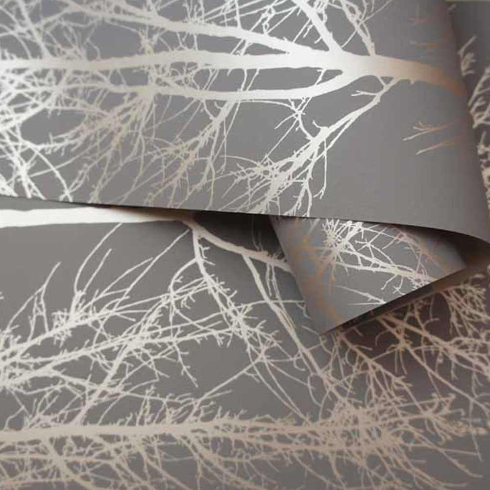 Holden Decor Rhea Zandra Trees Grey and Rose Gold Wallpaper Image 2