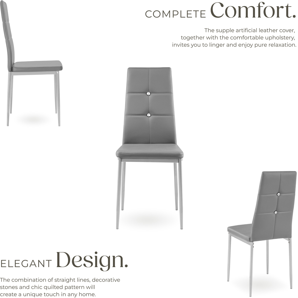 tectake Set of 6 Grey Rhinestone Highlight Dining Chairs Image 5