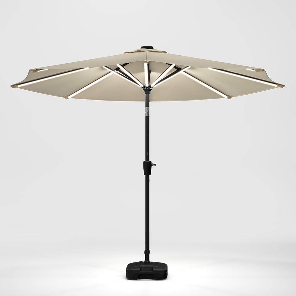Living and Home Beige Solar LED Crank and Tilt Parasol with Plastic Fillable Base 3m Image 4
