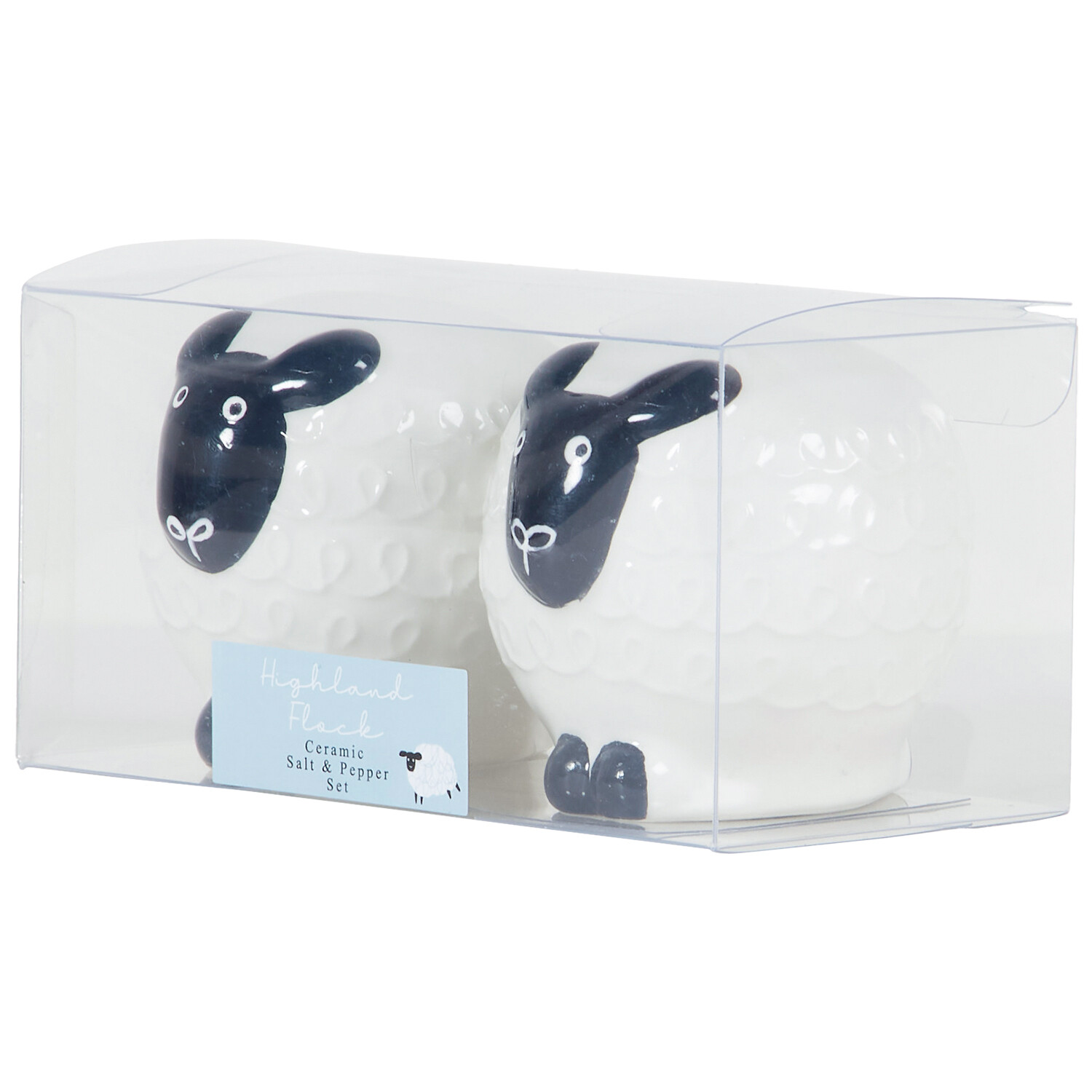 Highland Flock 3D Ceramic Hand Painted Sheep Salt and Pepper Set - White and Black Image 2