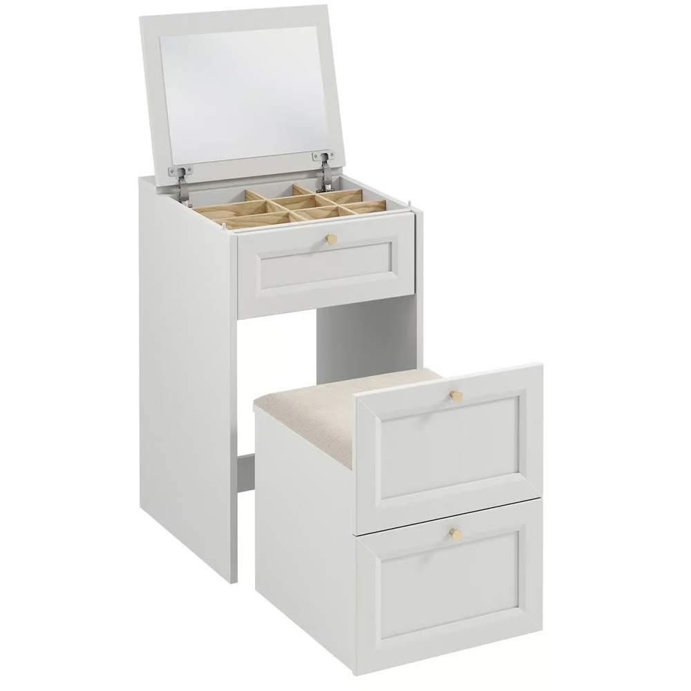 Impact Furniture Rel White Narrow Dressing Table Stool with Mirror Image 2