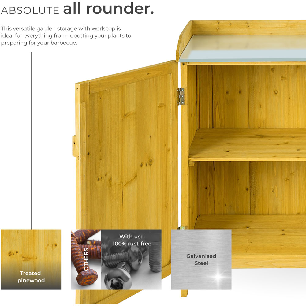 tectake Vita 2 Door Garden Storage Cabinet with Galvanised Zinc Worktop Image 3