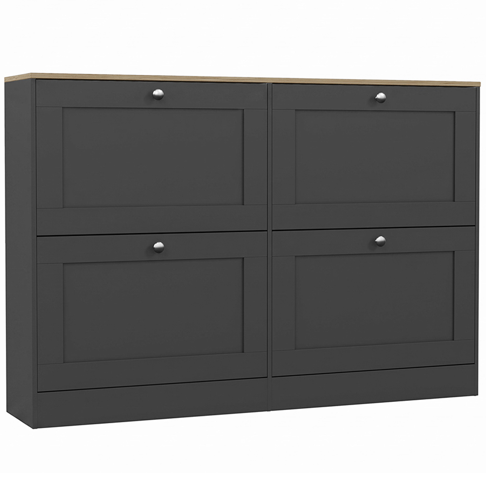 Vida Designs Altino 4 Flip Down Drawer Charcoal Grey and Oak Shoe Cabinet Image 2
