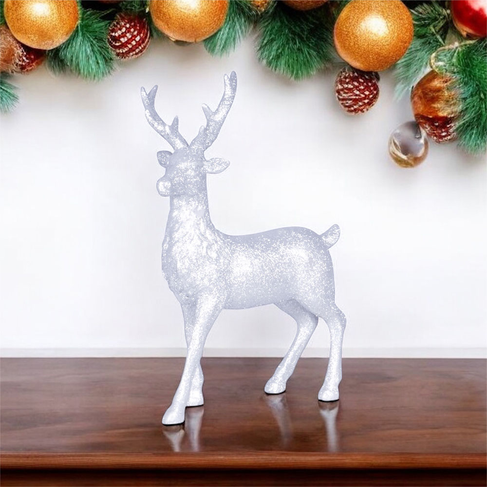 St Helens Silver Glitter Polyresin Deer Christmas Decoration Image 2