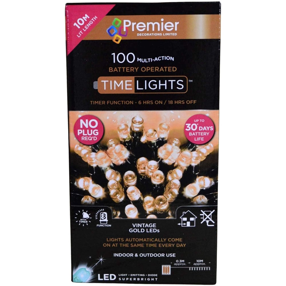 Premier TimeLights 100 Vintage Gold LED Multi-Function Christmas String Light 10m Image 2