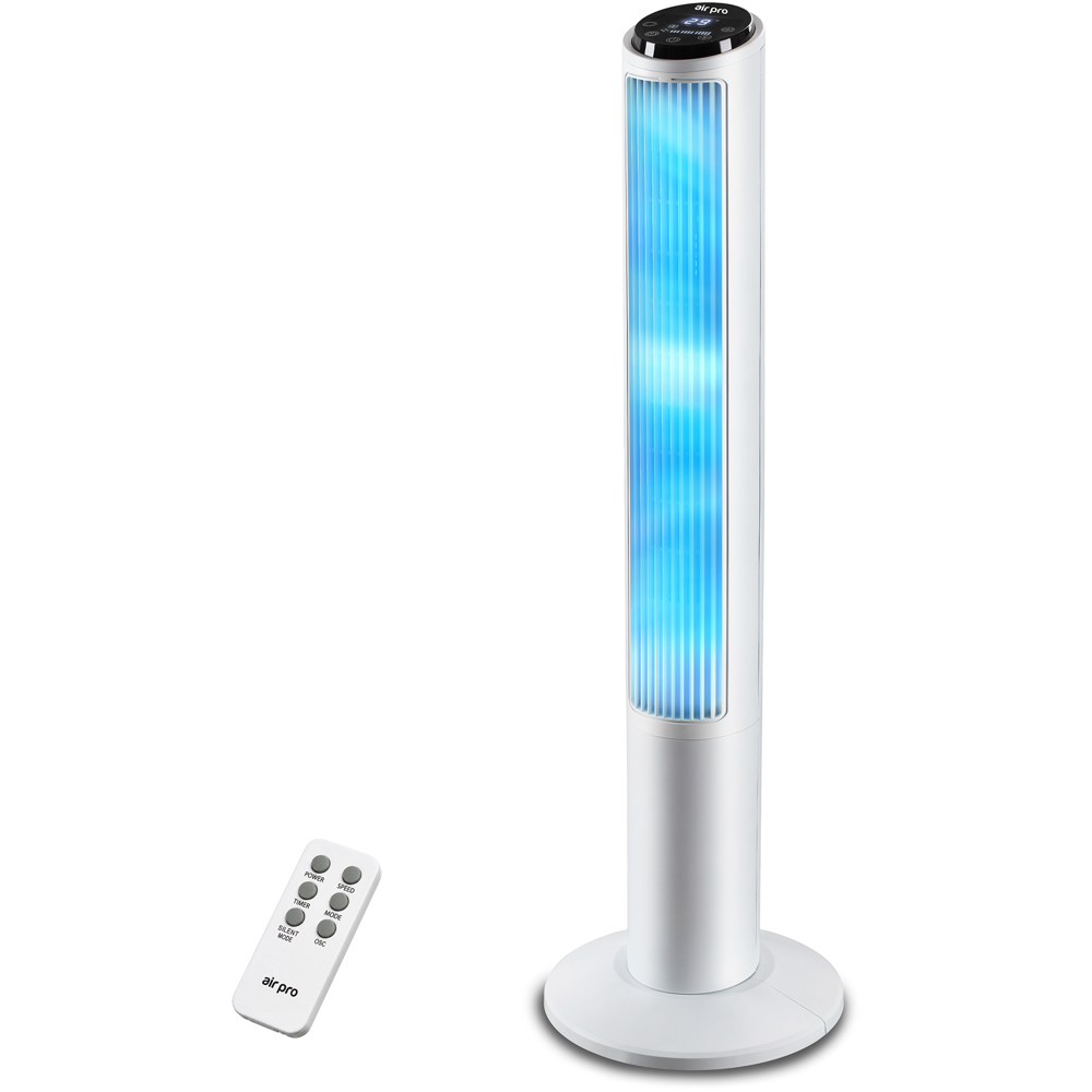 Air Pro White SmartVoice Control Oscillating Bladeless Mono Tower Fan with Remote 40 inch Image 2