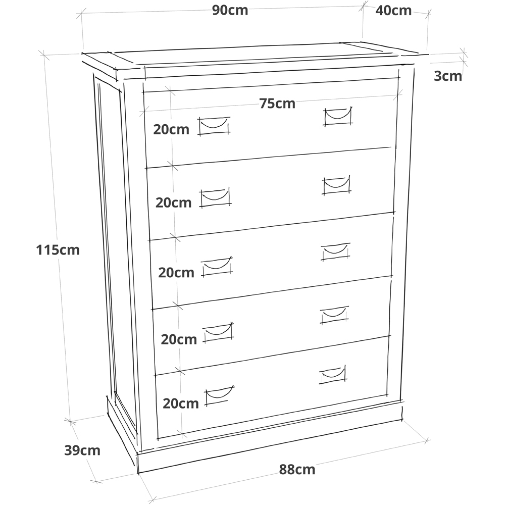 Cabinet Bits Tirolo 5 Drawer Brown Brass Drop Handle Chest of Drawers Image 9