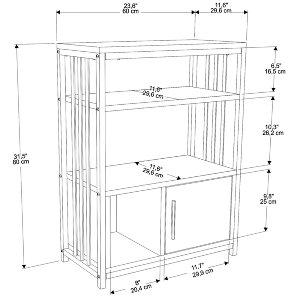Decorotika Letos Single Door 3 Shelf Green and Gold Bookshelf Image 7