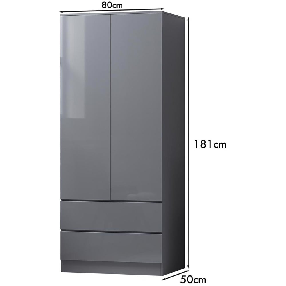 FWStyle Stora 2 Door 2 Drawer Grey Gloss Wardrobe Image 6