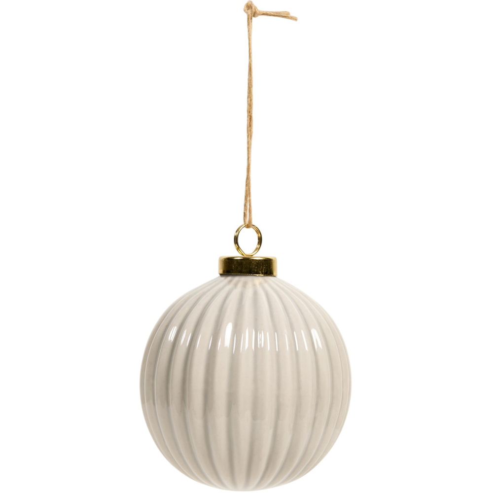 Set of 4 Ceramic Ridged Baubles Ivory Image 4