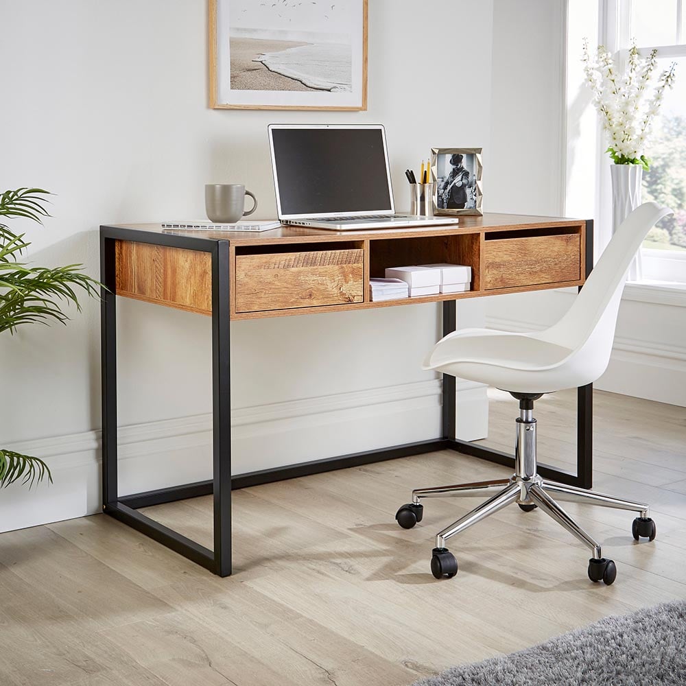 Home Source Toronto 2 Drawer Single Shelf Computer Desk Smoked Oak Effect Image 6