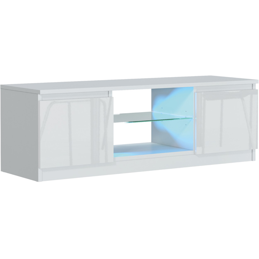 Creative Furniture Aura White and White Gloss 2 Door 2 Shelf TV Unit with LED Image 2