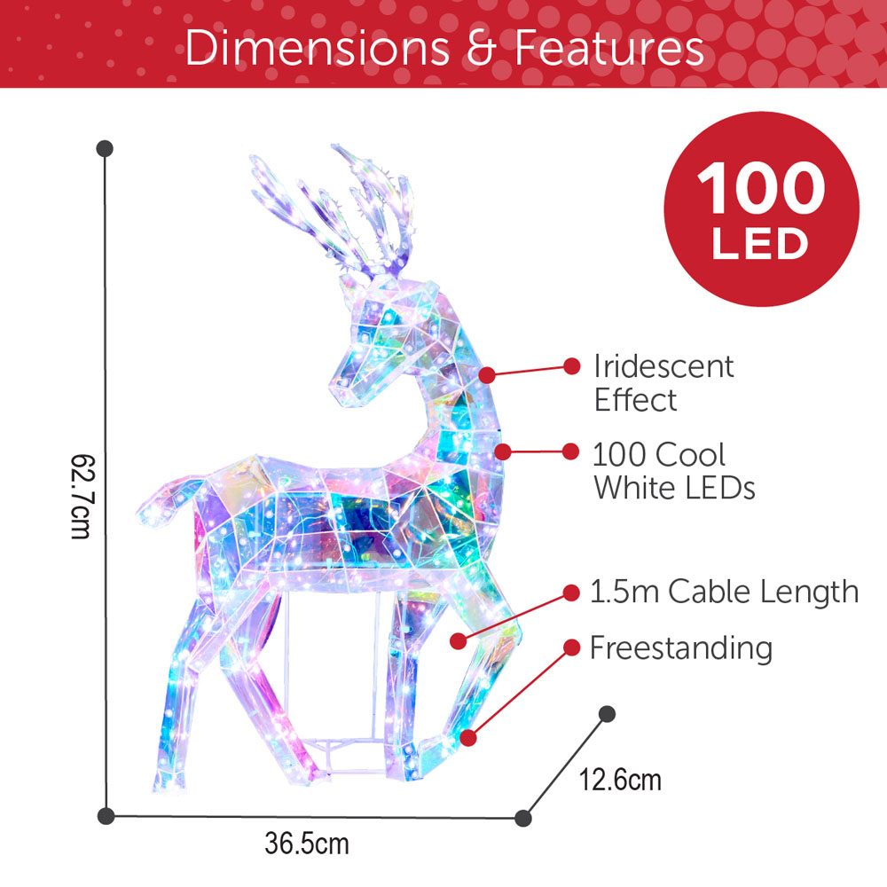 The Christmas Workshop 100 Cool White LED Iridescent Reindeer Decoration 2ft Image 9