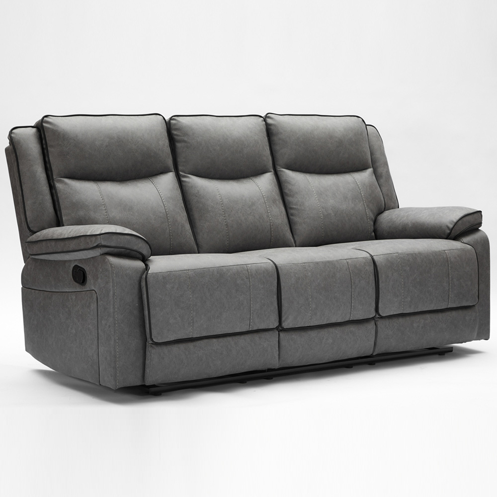 Furniture One 3 Seater Grey Manual Recliner Sofa Image 2
