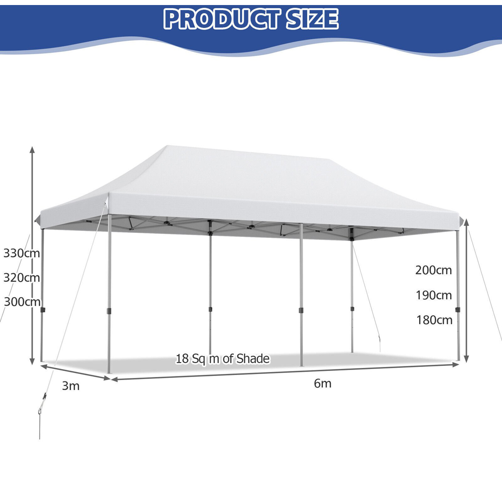 Costway 3 x 6m White Height Adjustable Pop Up Gazebo with Storage Bag Image 9