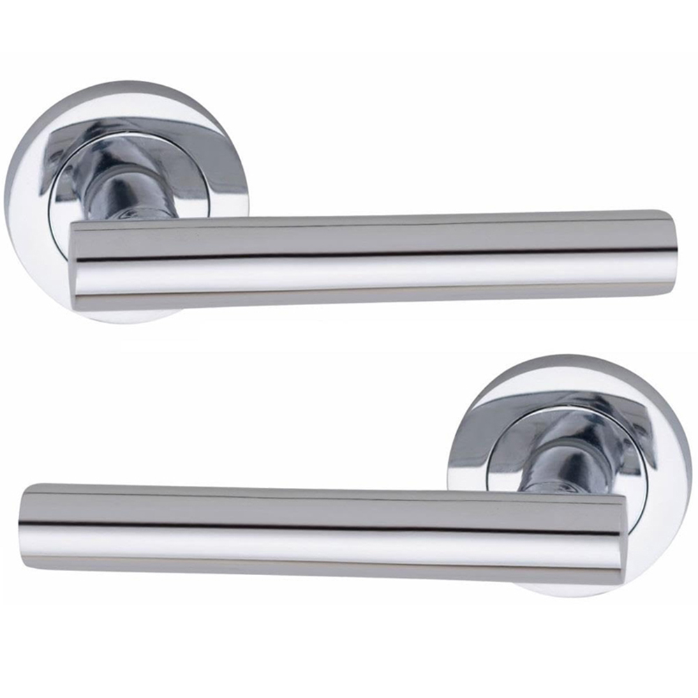 Golden Grace Polished Chrome Straight T-Bar Door Handle Pair with Spindle and Fixing Image 2