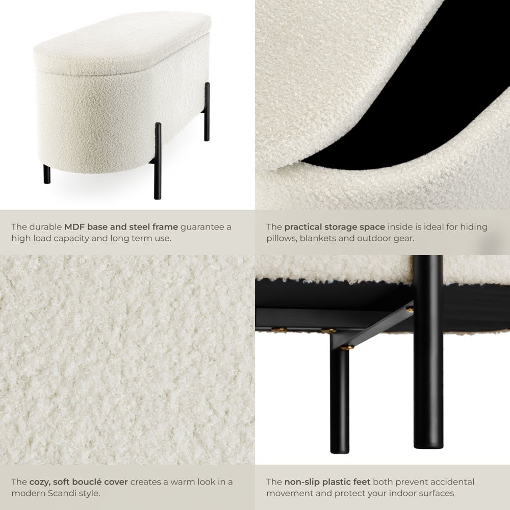 Tectake Lanja 2 Seater Cream Upholstered Storage Bench Image 4