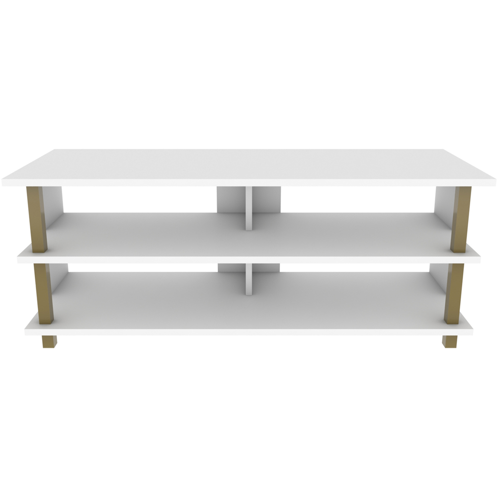 Decorotika Pueblo 4 Open Shelf Gold and White Wide TV Unit Image 2