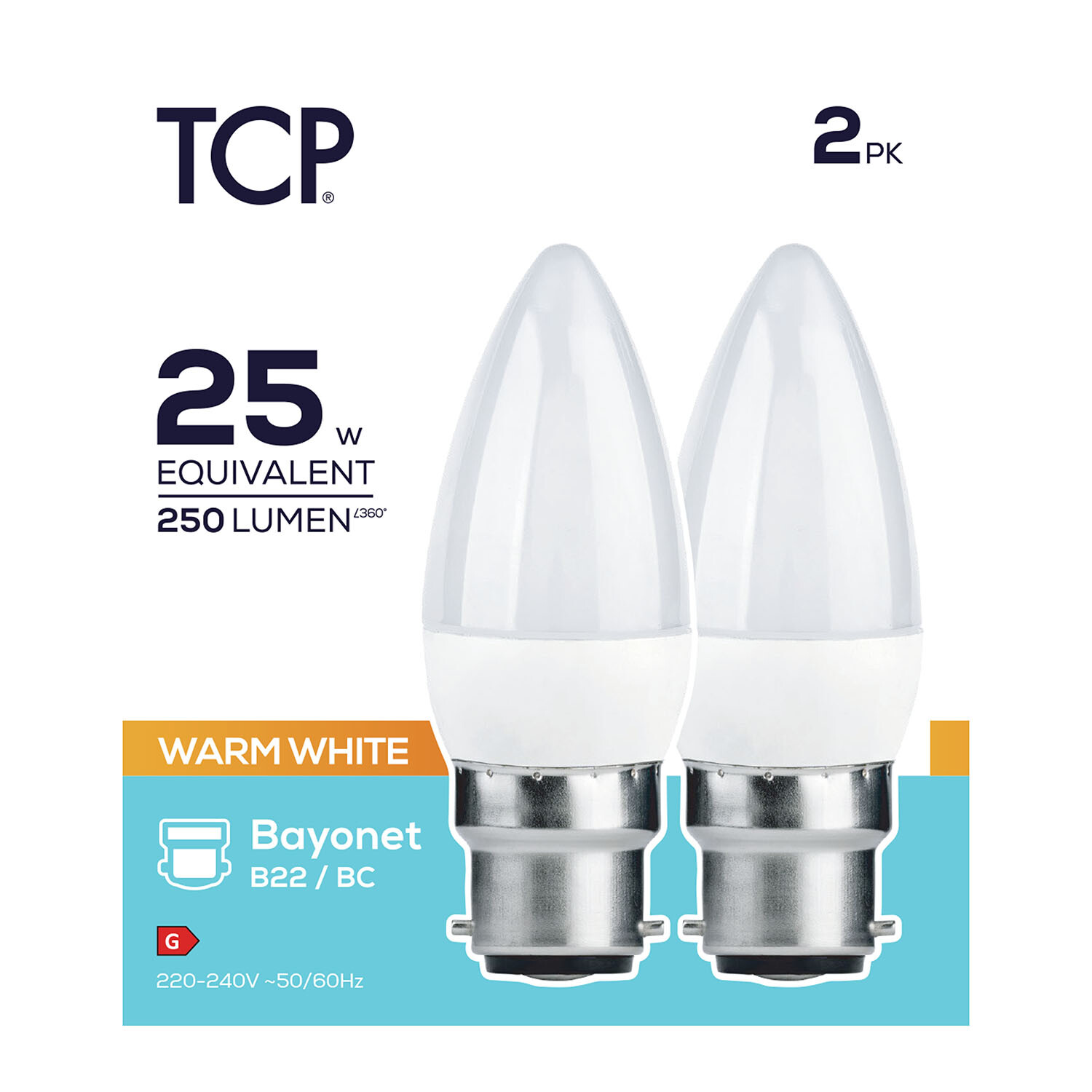TCP LED Candle 250L B22 Warm White Bulbs - Warm White Image 2