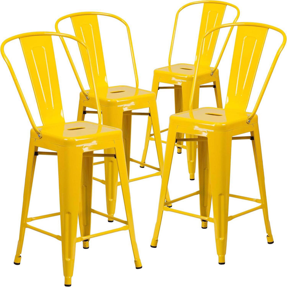 FWStyle Set of 4 24 inch Yellow Galvanised Steel Ready Assembled Bar Chairs Image 2