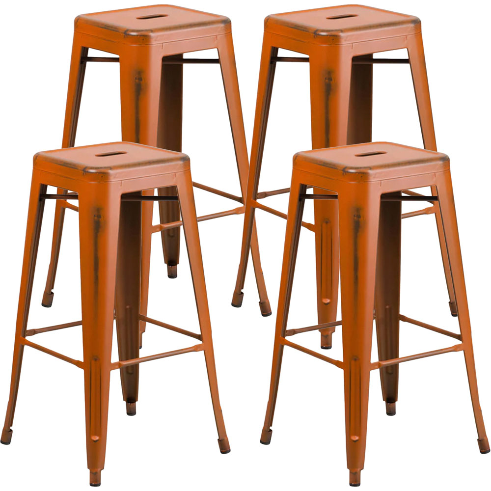 FWStyle Set of 4 Orange Distressed Steel Assembled Bar Stool Image 2