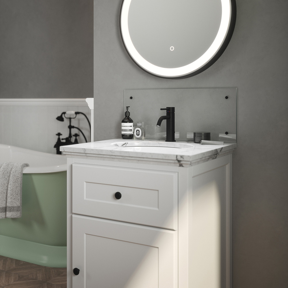 Splashback Crystal Clear Toughened Glass Bathroom Splashback with Matt Black Caps 250 x 500mm Image 2