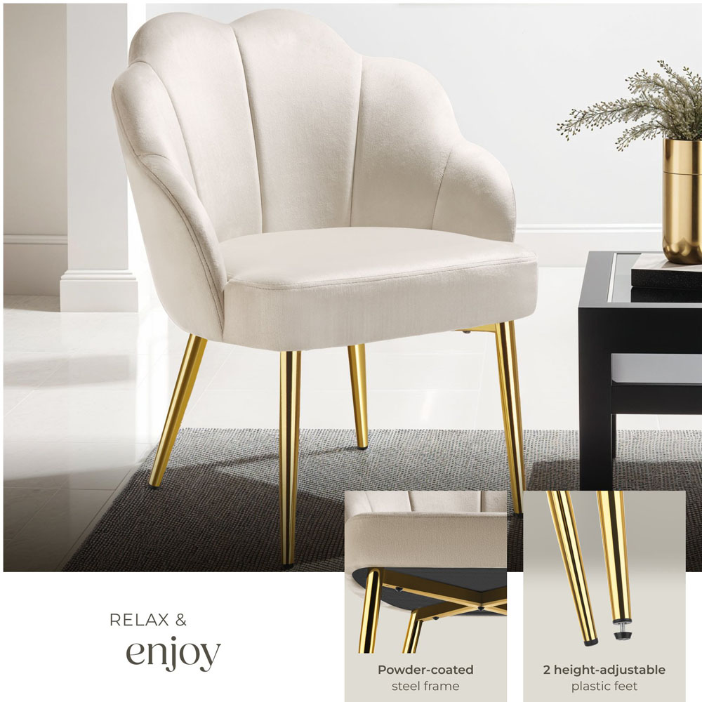 tectake Hellen Set of 6 Cream and Gold Velvet Accent Chairs Image 3