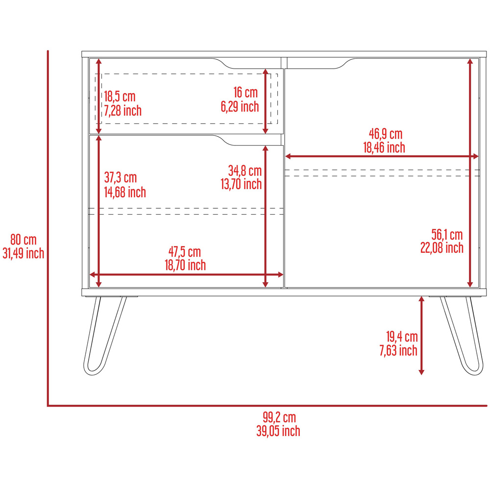 Core Products Manhattan 2 Doors Single Drawer Oak and Grey Small Sideboard Image 6